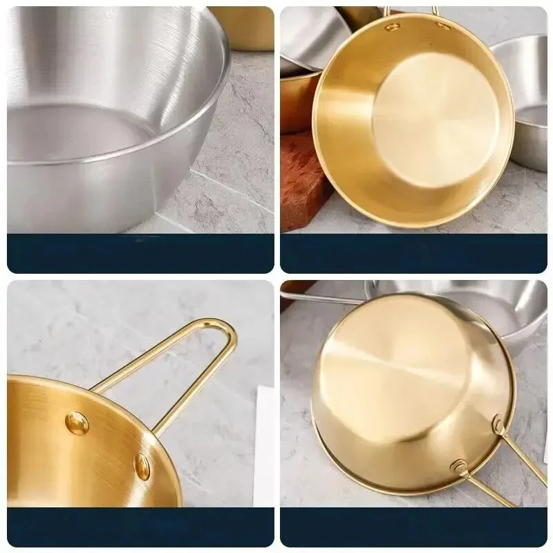 1pc 304 Stainless Steel Golden Instant Noodle Bowl Korean Rice Wine Bowl Handle Salad Snack French Fry stainless steel bowl ramen bowl