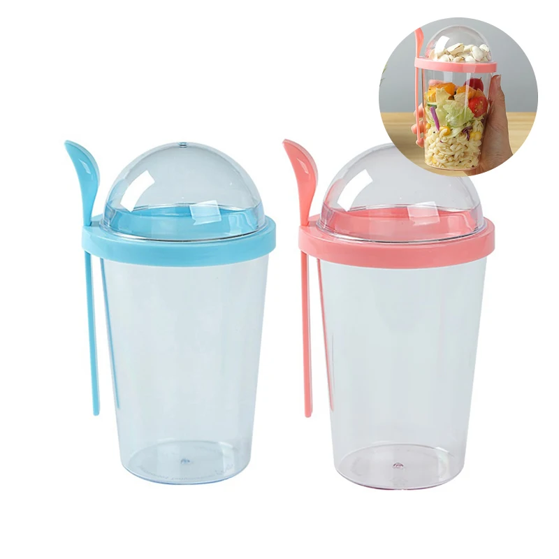 

1PC Portable Breakfast Oatmeal Cereal Nut Yogurt Salad Cup Container With Fork Sauce Cup Lid Bento Food Bowl Kitchen Lunch Box