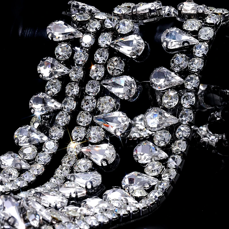 Motif Rhinestone Ribbon Ducrystal 1Yard Motif Rhinestone Ribbon Hot Fix Glass Crystal Rhinestone Trim Chain for DIY Shoes bags Dresses Decoration