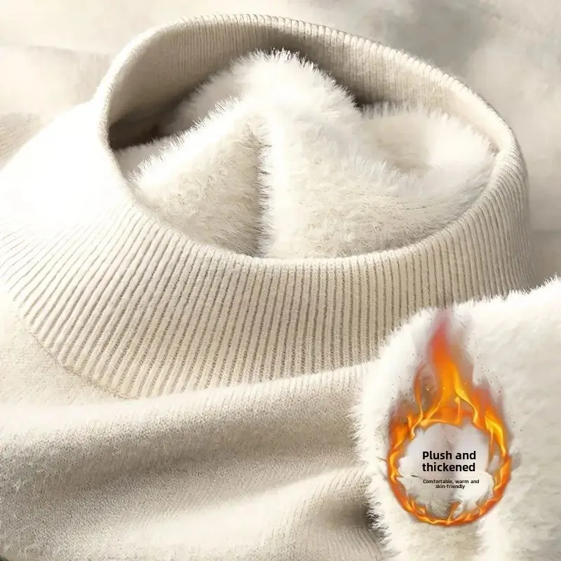 [Plus velvet thickening] half collar sweater-khaki