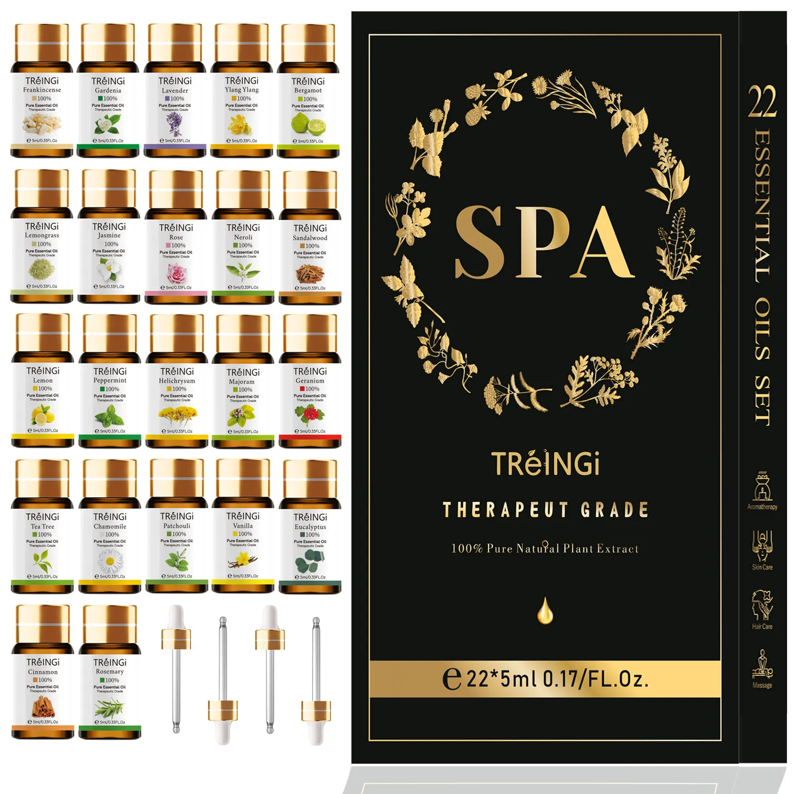 Pure Natural Essential Oils 22pcs Gift Box SPA Set for Skin Hair Care Bath Massage Perfume Soap Candle Making Diffuser Aroma Oil