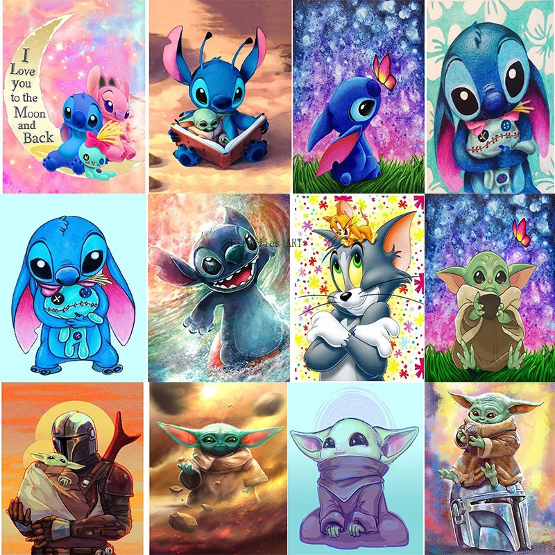 

wall art Disney Canvas Painting Posters Cartoon Disney Lilo Stitch Baby Watercolor Print for Room Living Home picture Decoration