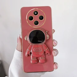 Astronaut Holder Luxury Plating Silicone Stand Case for Redmi A2 Plus (YHY Camellia Red)