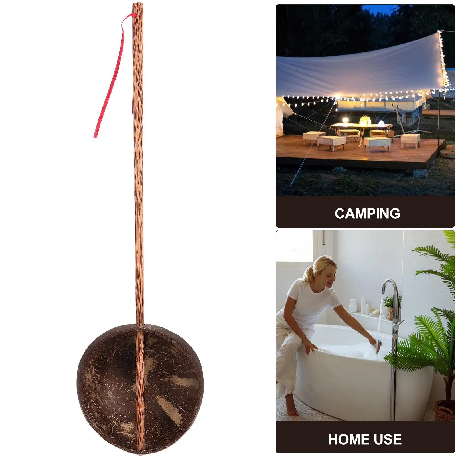 Coconut Shell Long H Spoon Multi functional Water Ladle Bath Scoop Sauna Portable Home Kitchen Gadgets Wooden Dippers