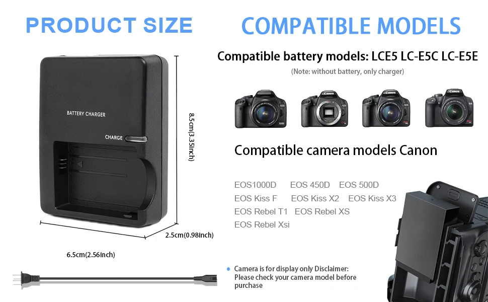 LP-E5 Battery Charger for Canon EOS 450D 500D 1000D