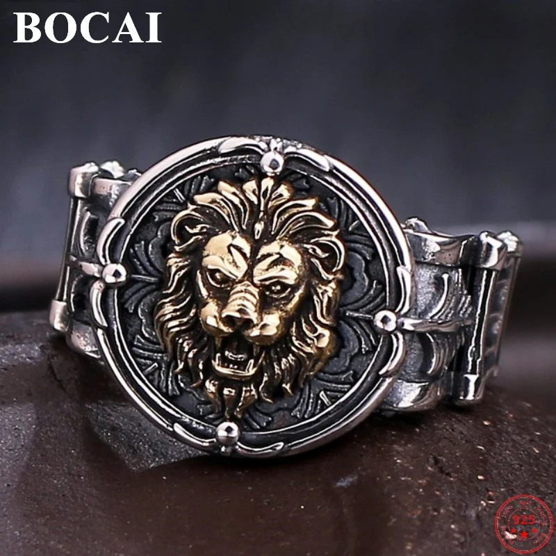 

BOCAI S925 Sterling Silver Rings for Men 2022 Christmas New Fashion Opening Lion Head Hand Ornament Pure Argentum Jewelry