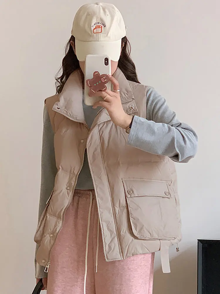 Vielleicht Autumn Women Waistcoat Vest Casual Big Pocket Sleeveless Thicken Warm Zipper Padded Winter Vest Jacket Female Coat