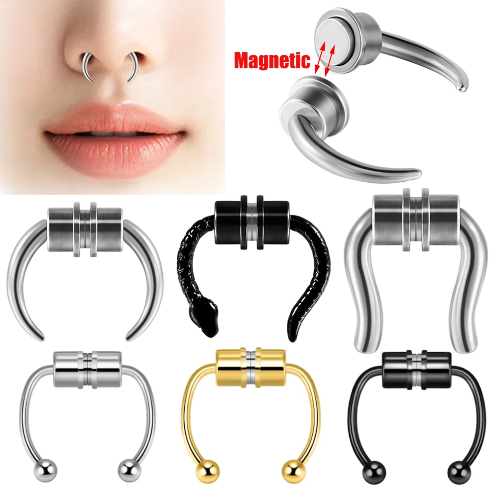 1PC magnetic fake piercing stainless steel OX septum nose ring horseshoe nose ring non piercing clip punk jewelry