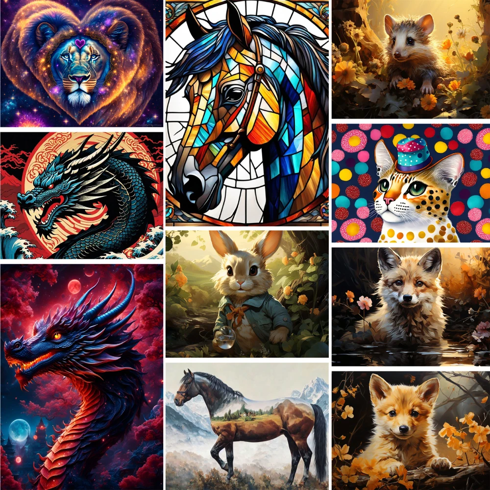 Tier Fuchs Pferd Drache Bedruckte Leinwand Kreuzstich Set Stickerei Handwerk Handarbeit Handarbeit Großhandel Geschenk gestempelt – Detail 10