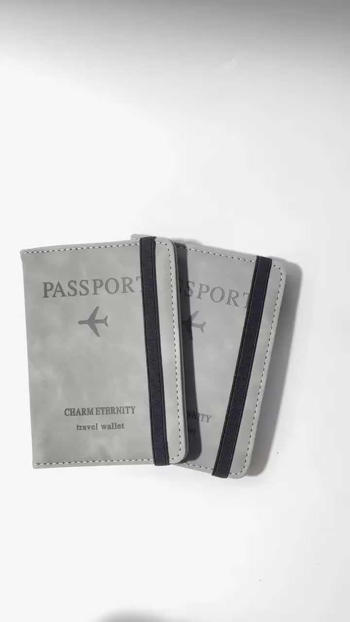 Portapassaporto In Pelle PU Con Blocco RFID – Custodia Con Slot Per Carte E Cinturino Elastico, Colore Azzurro