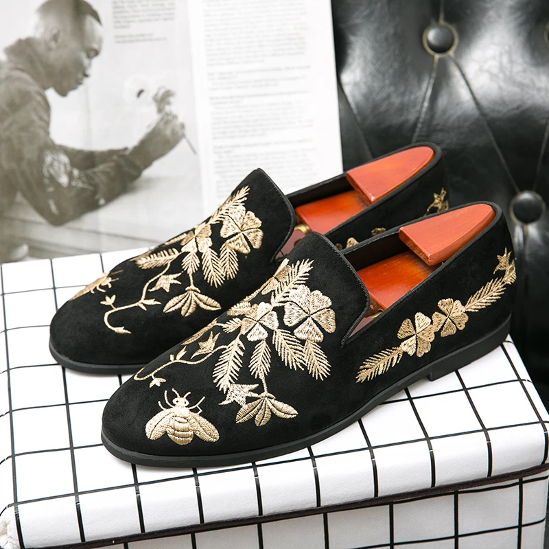 New Loafers for Men Flock Embroider Black Casual Shoes Slip-On Breathable Handmade Free Shipping Mens Dress Shoes Size 38-48 - 6