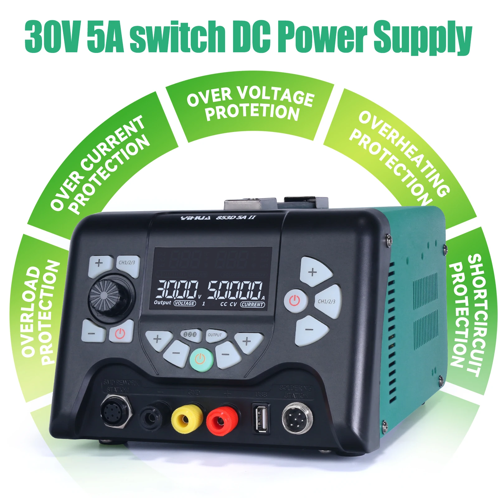 853D 5A II DC Power Supply With 970W Hot Air Soldering Station 3 in 1 Soldering