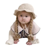 2-4 Years Old Children Girls Fashion Knitted Hat Cute Wig Big Braid Baby Girls Winter Thermal Princess Hats 1