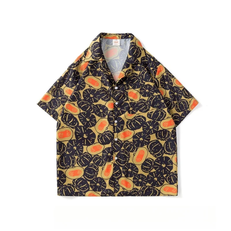 Men's Summer Seaside Casual Flip Collar Short Sleeve Floral Shirt Loose Handsome Versatile Hawaiian Beach Vacation Printed Shirt