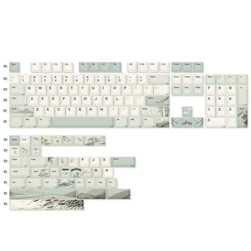 Estilo Chinês Antique Keycaps Keycaps de Cenário Verde Bege Keycaps de Teclado Mecânico Cereja Pbt Sublimação de Cinco Lados - Imagem 5