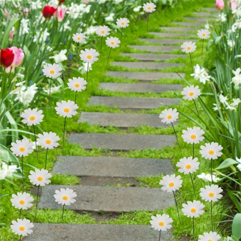 Daisy Flower Stakes 12 Inch Garden Stakes Decoration Yard Lawn Ornaments 20pcs garden art decor
