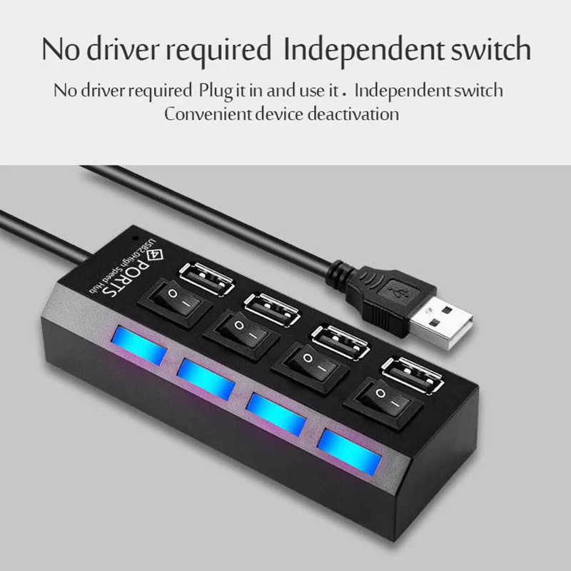 USB Hub Adapter 7 Port 2.0 Multi Splitter Power Adapter 4/7 Port Multiple Expander 3.0 with Switch Cable