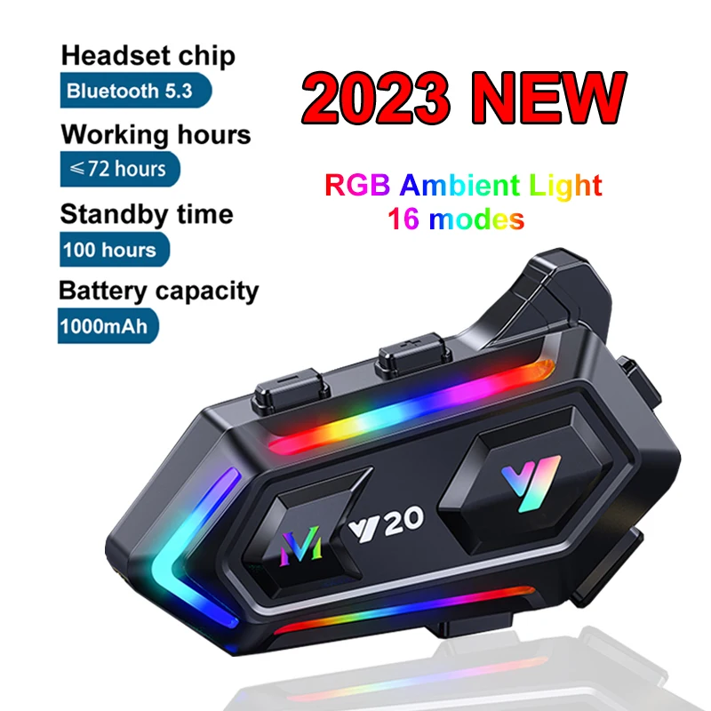 

16 Modes RGB Light 2023 New Helmet Headset Motorcycle Bluetooth 5.3 1000mah IPX6 Noice Reduction Moto Wireless Accessories