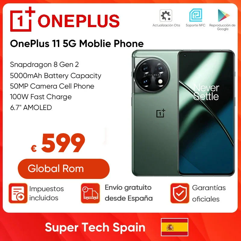 OnePlus-teléfono inteligente 11 5G, Smartphone con Snapdragon 8 Gen 2K, 120Hz, AMOLED, 100W, SUPERVOOC, 5000mAh, cámara de 50MP, ROM Global