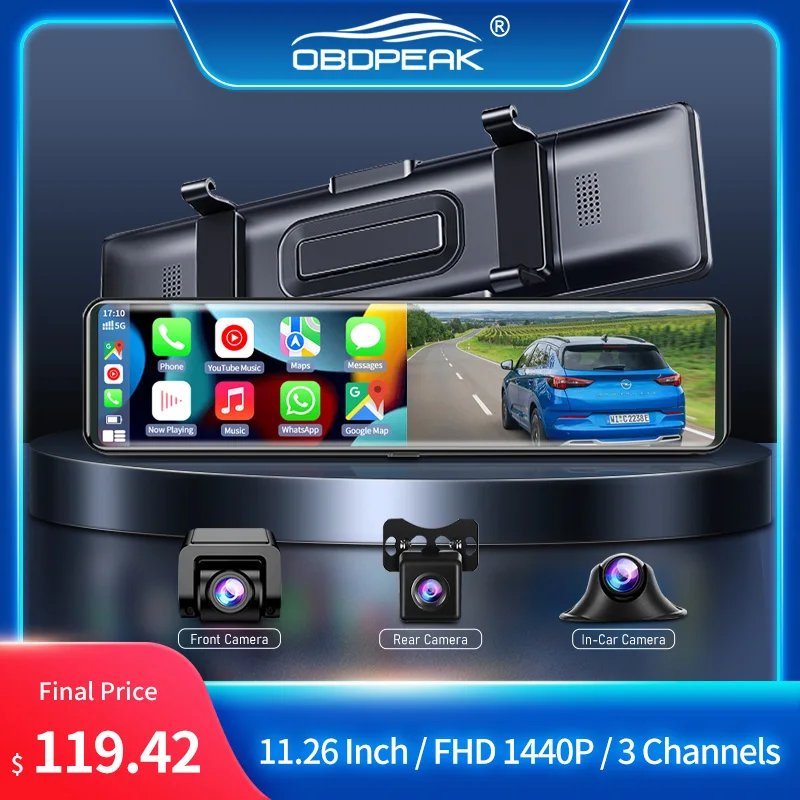 K1 Dash Cam WIFI Wireless Carplay & Android Auto 1440P 3 Cameras