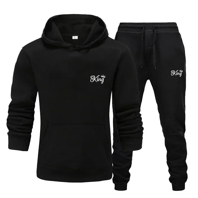 New Fashion Printed Hooded Sportswear Set Men's Hooded Top and Pants Set Autumn Winter Male Fleece Casual Jogging Tracksuit