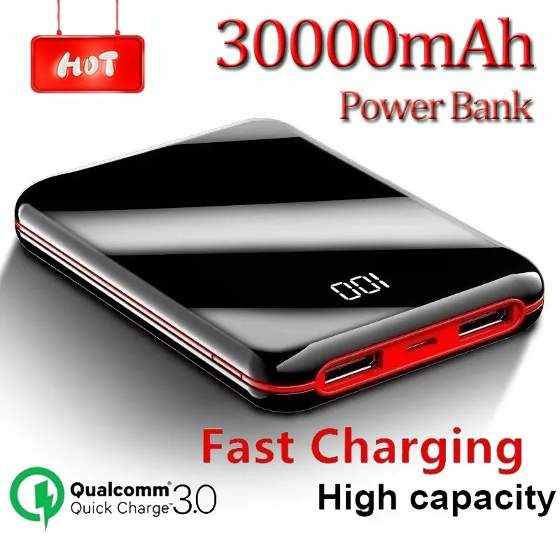 Tanie Mini Portable Power Bank 30000mAh dwukierunkowe szybkie ładowanie Powerbank HD cyfrowy wyświetlacz