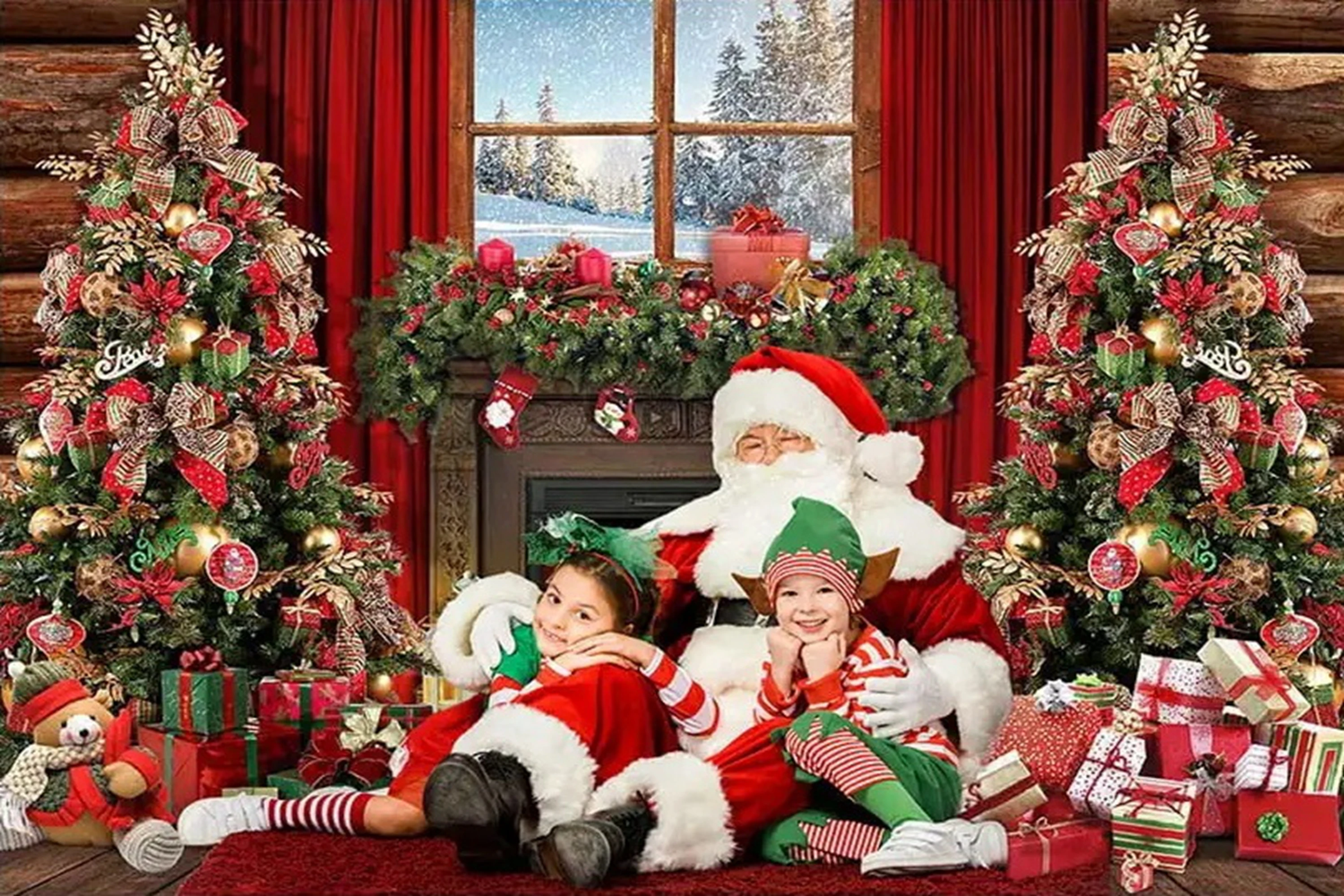 Photo Backdrop Photo Wallpaper Party Decoration Covers Christmas Tree Party Backdrop Fireplace Window For Photo Studio