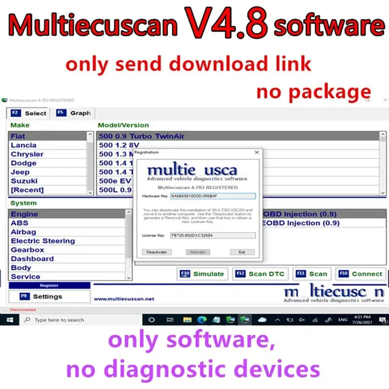 MultiEcuScan v4.8 + Activation Used for Fiat scanners  Register unlimited Ecu scanning work  and ELM327 OBD II diagnostic tools 6