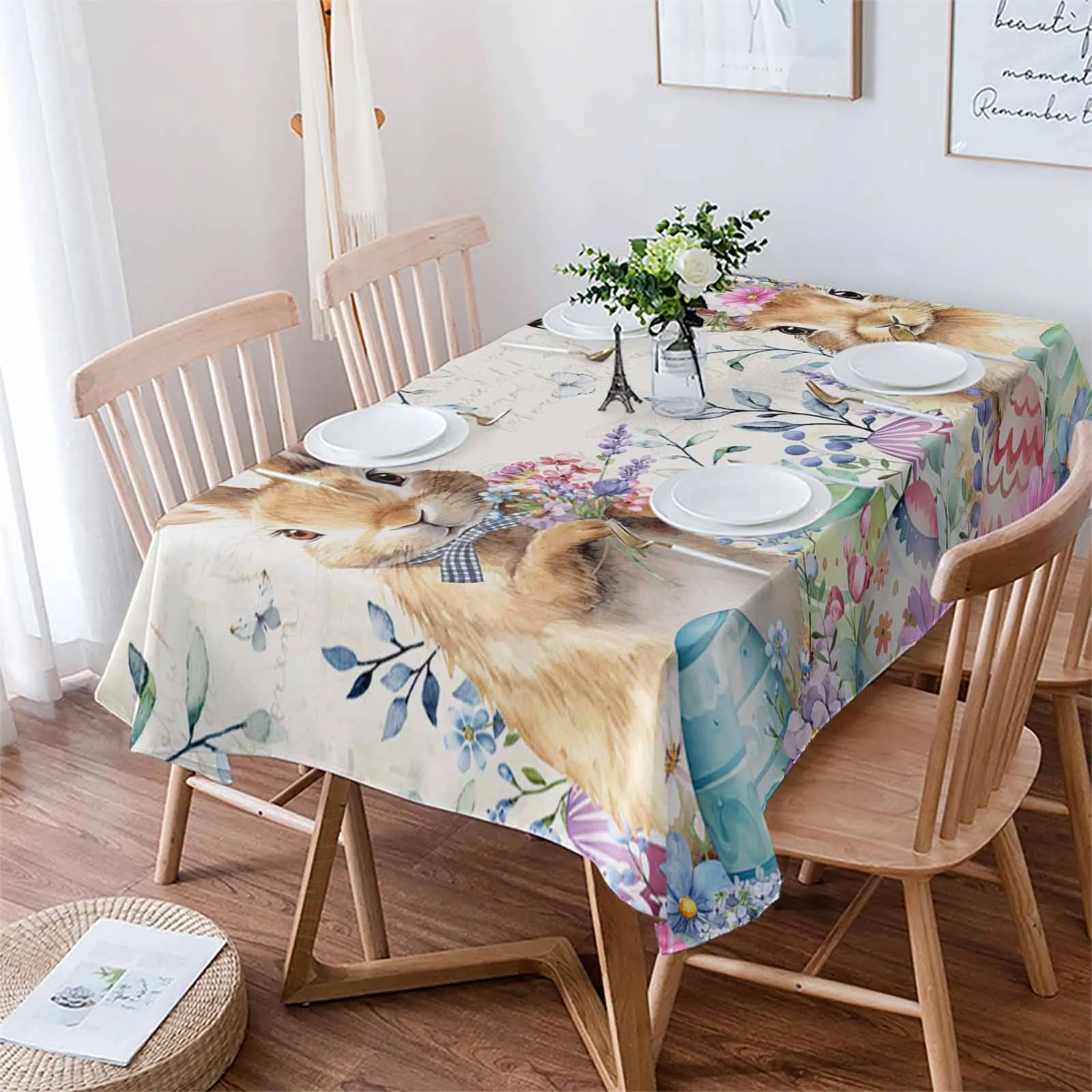 

Easter Spring Egg Rabbit Table Cloth Waterproof Dining Tablecloth Kitchen Decorative Party Table Cover