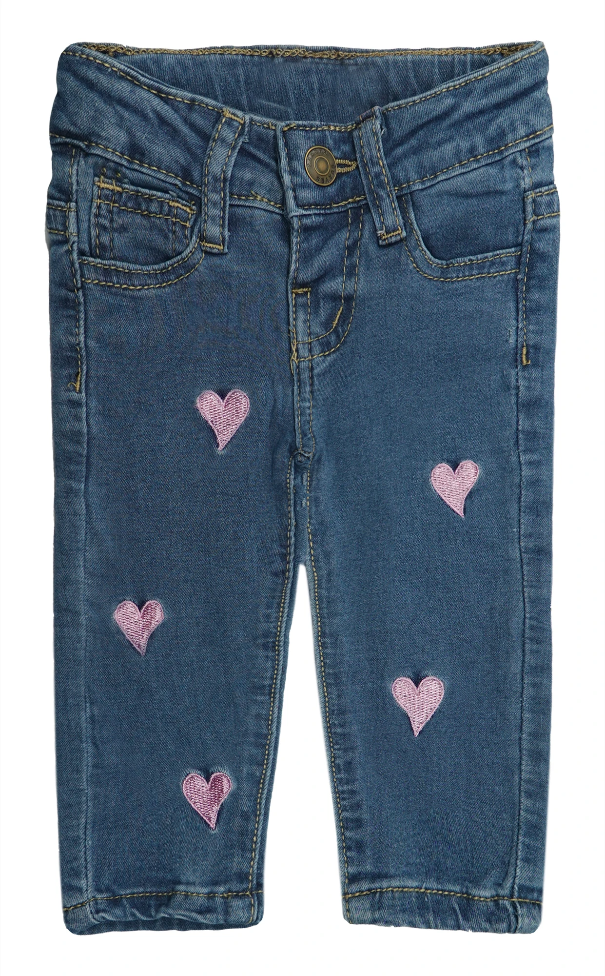 

Детские свободные джинсы KIDSCOOL для маленьких девочек, мягкие облегающие джинсовые штаны с вышивкой в виде РОЗОВОГО СЕРДЦА