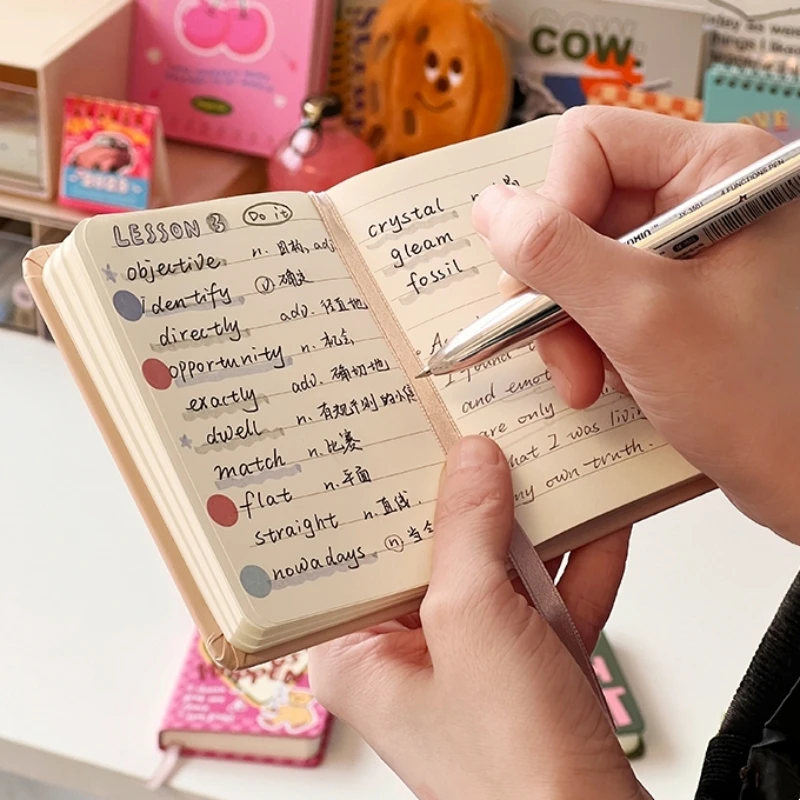 Vintage Pocketbook Mini Portable Notebook 96 Pages of 100g Wood Pulp Paper Notebook Portable Handbook Colorful Satin Bookmarks - 4