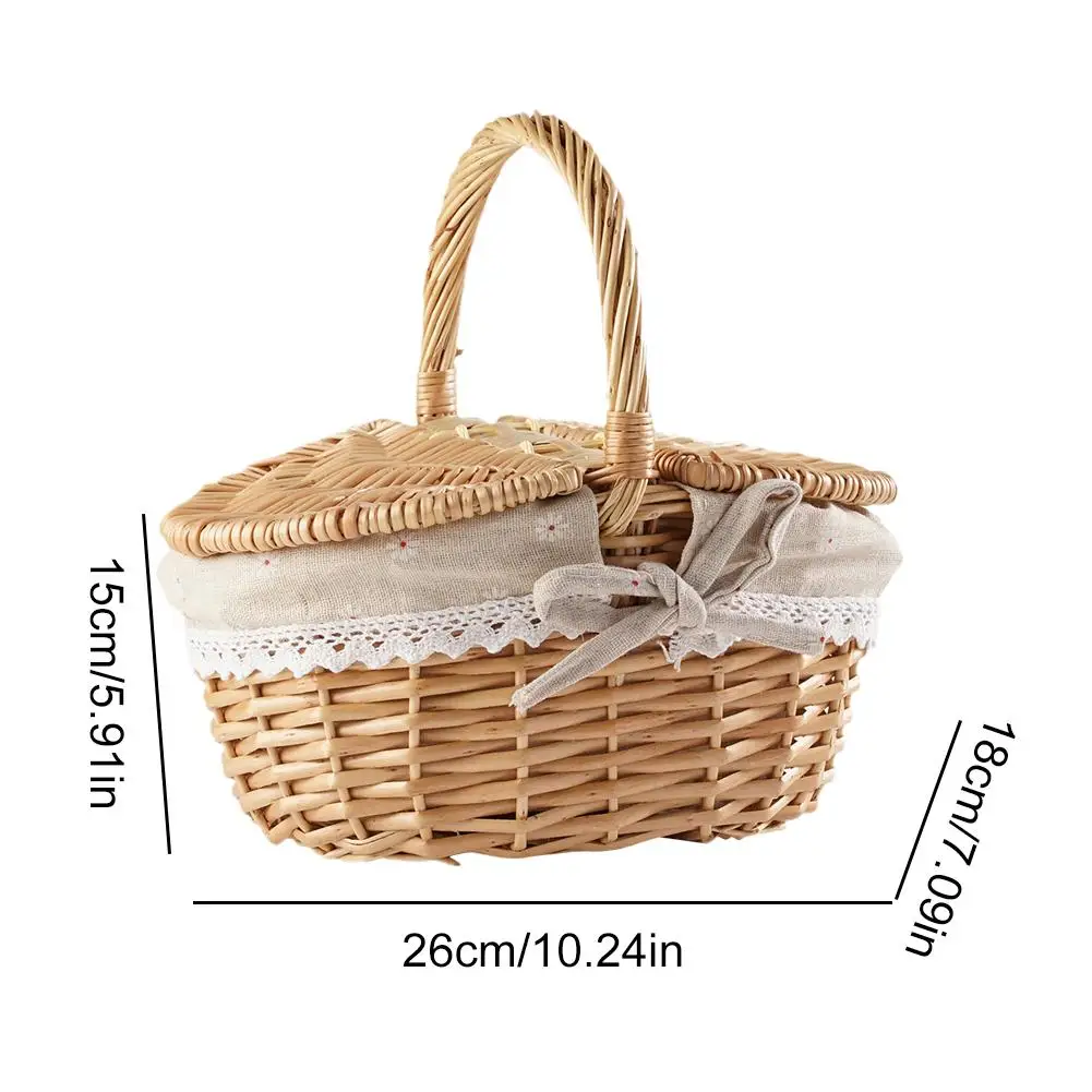 Willow Woven Wicker Picnic Basket With Lids Outdoor Shopping Double-lid Camping Large Capacity Fruit Storage Container Basket 6