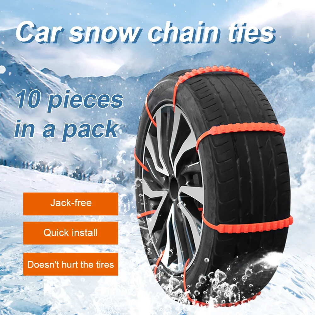 10Pcs Car Winter Tyres Wheels Snow Chains Car Tire Chains Anti-Slip Emergency Anti-Skid Tire Nylon Emergency Accessories