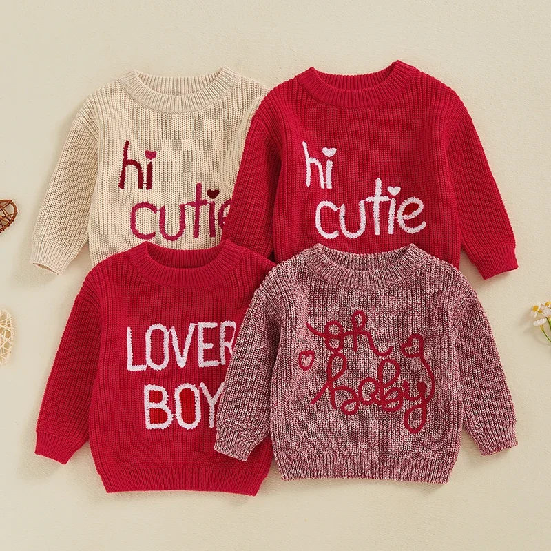 0-36months Baby Sweater Long Sleeve Letters Winter Warm Knit Pullover Valentine&rsquo;s Day Sweater for Infant Girls And Boys