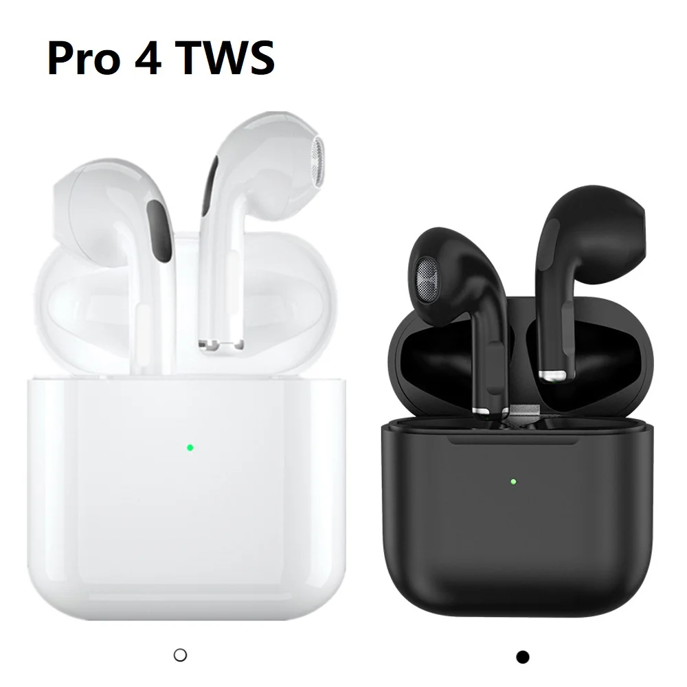 Pro4 TWS безжични слушалки с микрофон 9D стерео Hifi слушалки Fone Bluetooth слушалки Спортна слушалка за бягане за iPhone Xiaomi