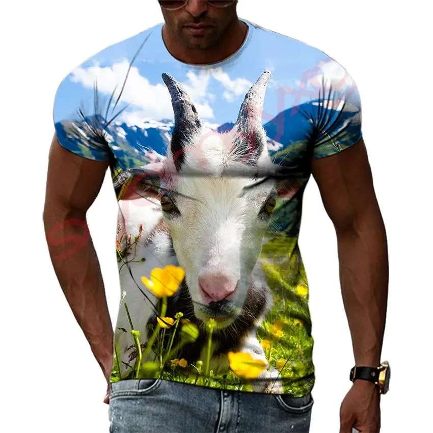 

Summer Tide Sheep Picture Men T-Shirts Casual 3D Print Tees Hip Hop Personality Round Neck Short Sleeve Quick-Drying Tops