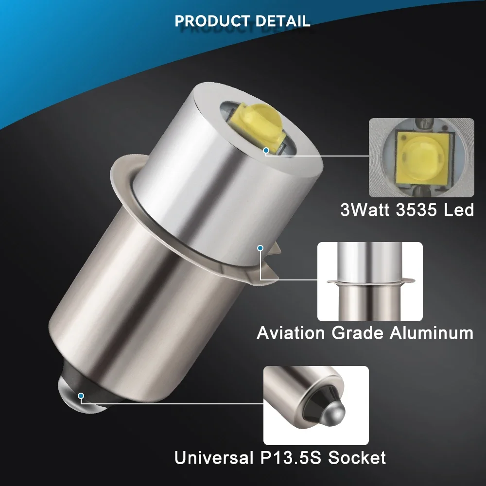 LED Flashlight Replacement Bulb 18V 12V 19.2V 6-24V 3W PR2 P13.5S LED Conversion Kit Compatible Ryobi Milwaukee Craftsman Light led flashlight bulb