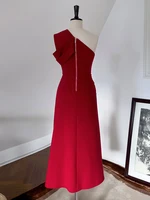 فساتين نسائية بكتف مائلة صلبة غير منتظمة ، خصر عالي بدون أكمام ، فستان نسائي أنيق ، جديد ، ربيع ، أو ، 3WM263 1