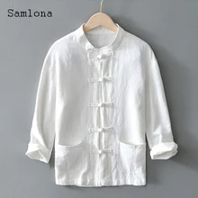 

Samlona Plus Size Men Long-Sleeve Pocket Design Tops Streetwear Sexy Mens clothing 2022 Spring New Casual Shirts Blouse Homme