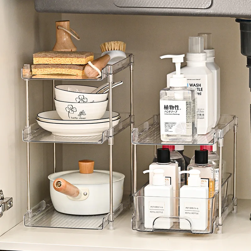 Clear Under Sink Organizers and Storage, Multi-Purpose Stackable Bathroom Cabinet  Organizer Pull Out Pantry Make-Up Storage - AliExpress