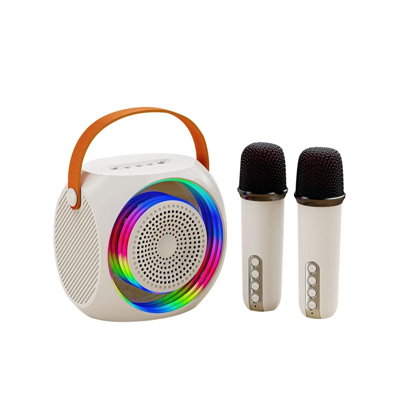 

Bluetooth Karaoke Speaker Machine Metal+Plastic Portable With 2 Microphones White Suitable For Birthday Gifts Home Parties