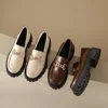2024 Women Spring New Black Platform Flats Shoes Women Loafers Slip on Boat Shoes Metal Designer Casual Leather Oxfords 5