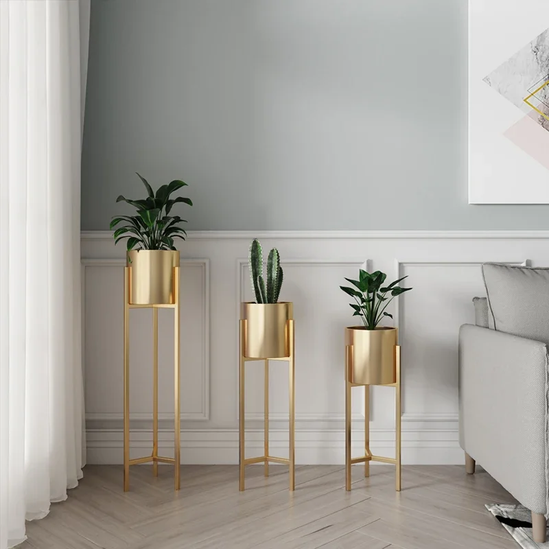 Offer Nordic Fashion Light Luxury Gold Plant Stand Creative Floor Balcony Flower Rack Eco-friendly Durable Living Room Shelf