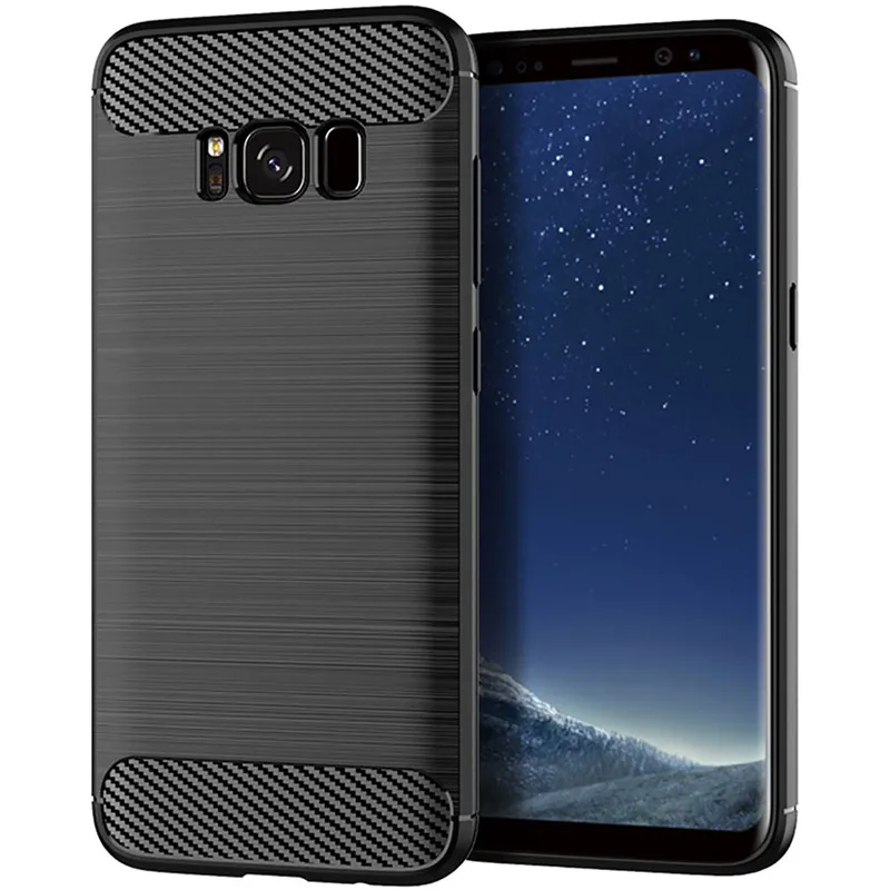 Shockproof Silicone Brushed Carbon Fiber Back Cover Case