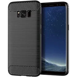 Shockproof Silicone Brushed Carbon Fiber Back Cover Case - Samsung S8 Plus (Black)
