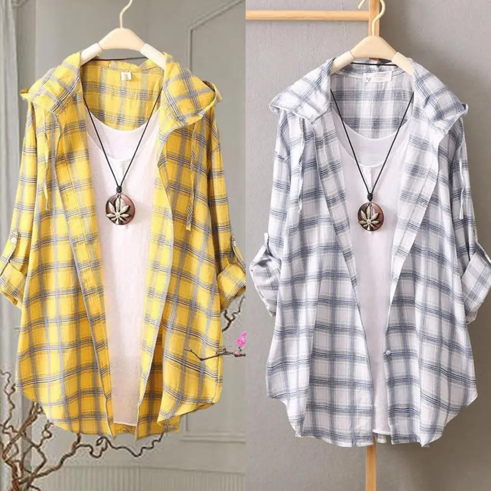 

Thin Coat Stylish Sun Protection Sunscreen Shirt Plaid Print Sunscreen Cardigan Shirt Female Clothing