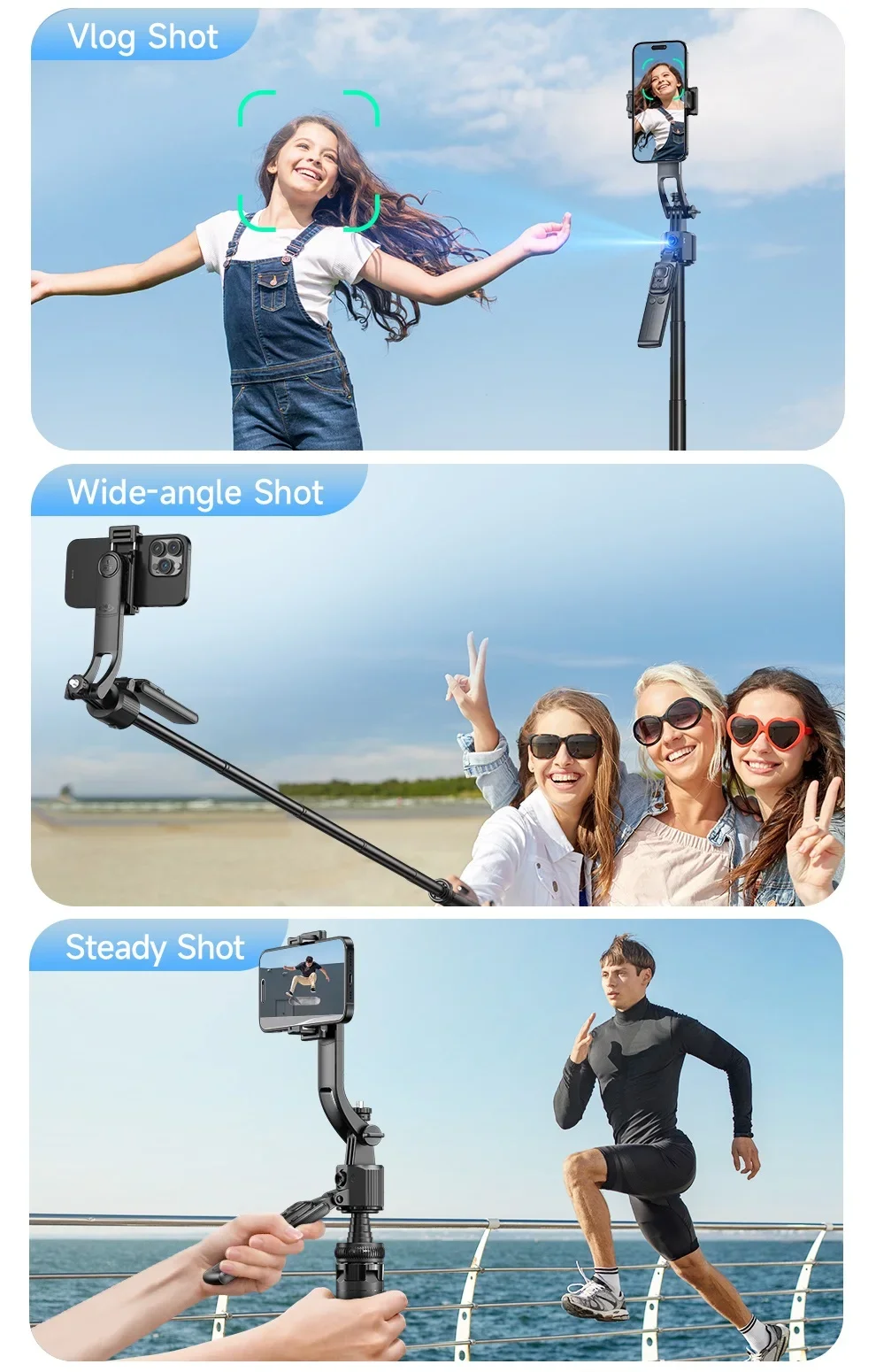 Gimbal Stabilisateur pour Smartphone C17-BK-LED avec LED