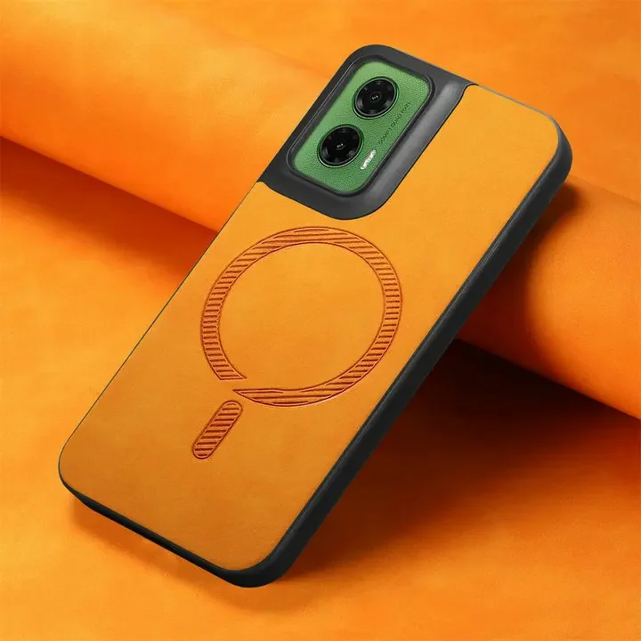Luxury Leather Back Case with Wireless Charging and Magnetic Closure for Motorola Moto Smartphones