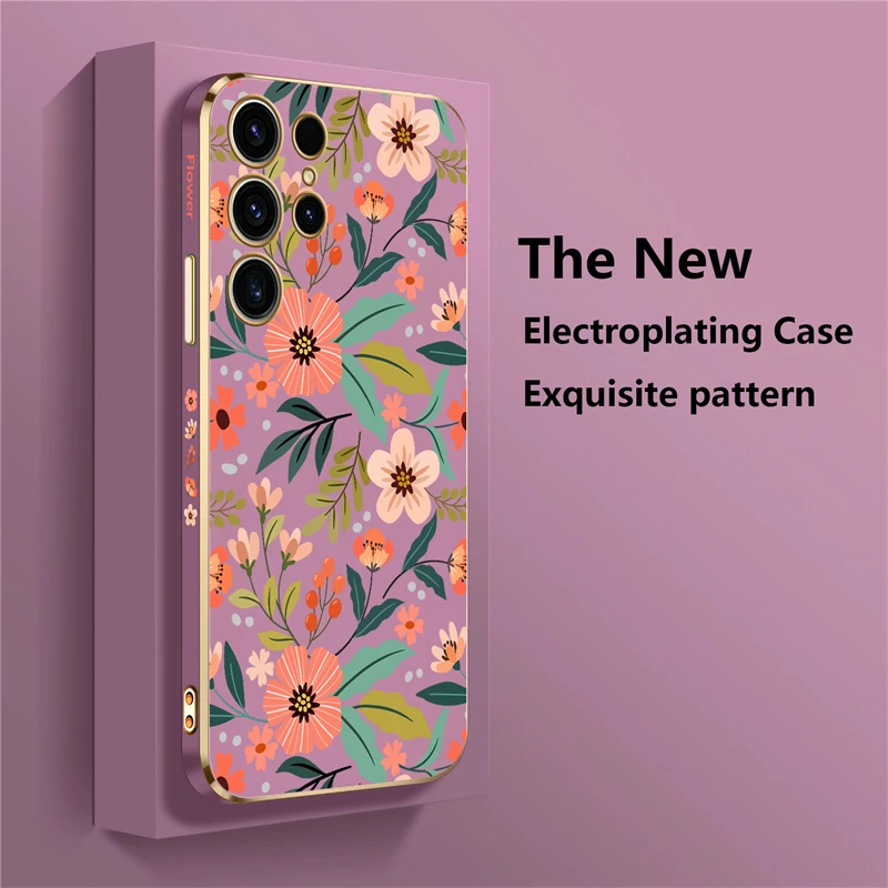 Luxury Plating Shockproof Floral Phone Case – Elegant Flowers Pattern Back Cover Coque