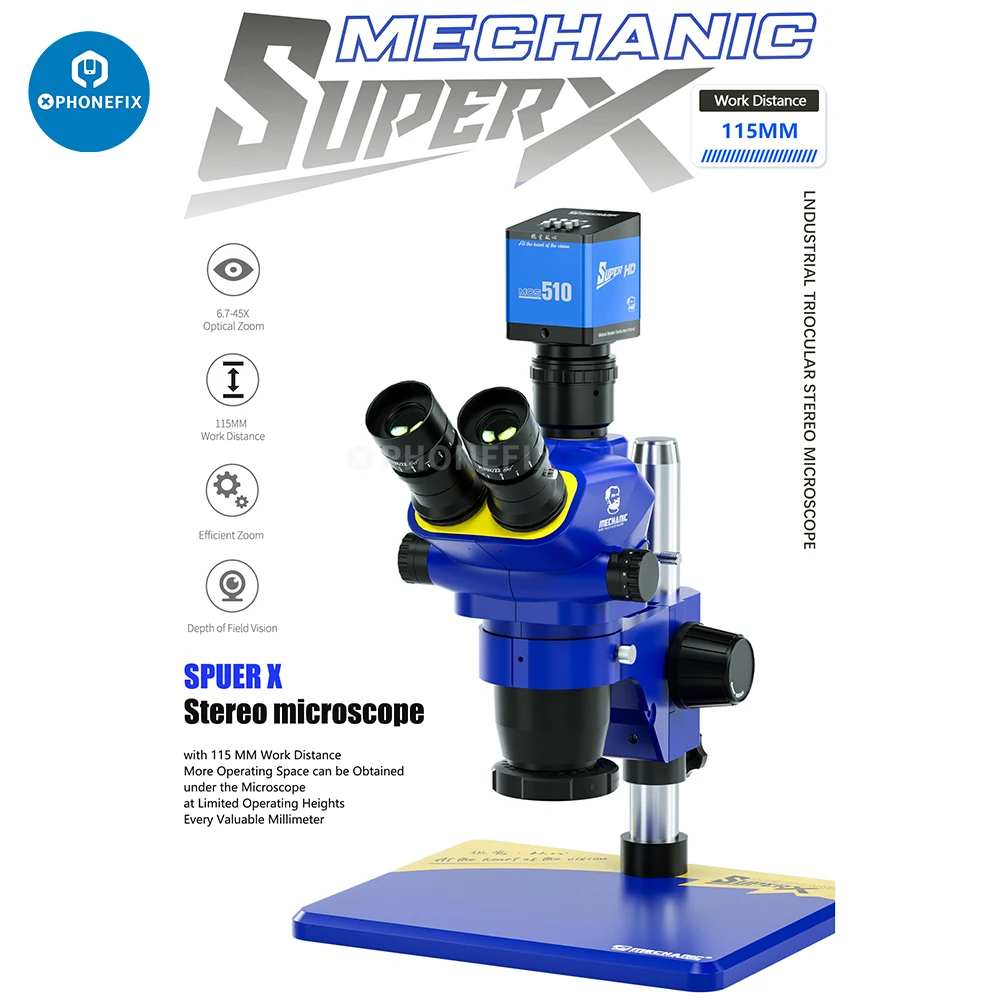 

Супер яркий тринокулярный микроскоп Mechanic 6,7 X-45X с стереозумом, микроскоп для видео и измерительного микроскопа для ремонта телефонов